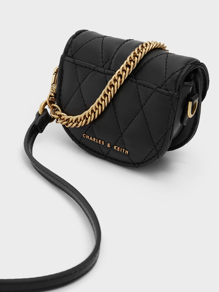 Micro Gabine Quilted Saddle Bag​, Black Textured, hi-res