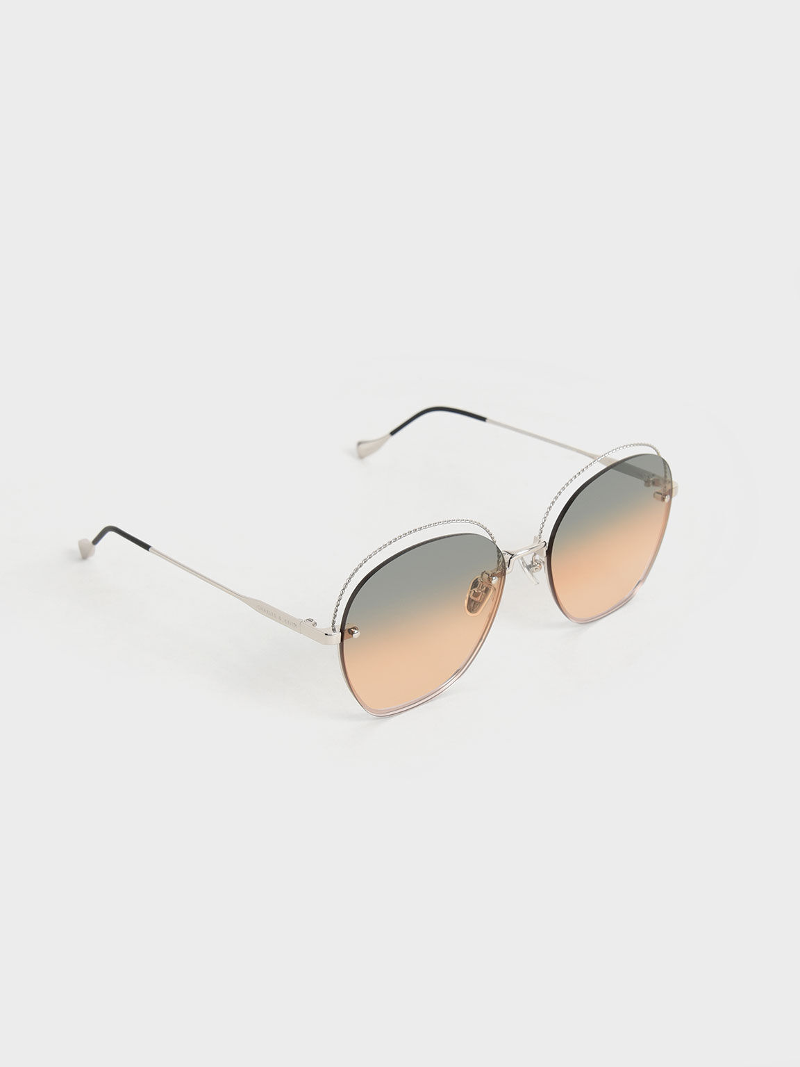 نظارة شمسية متعددة الألوان بتصميم باترفلاي مفرغ, فضي, hi-res