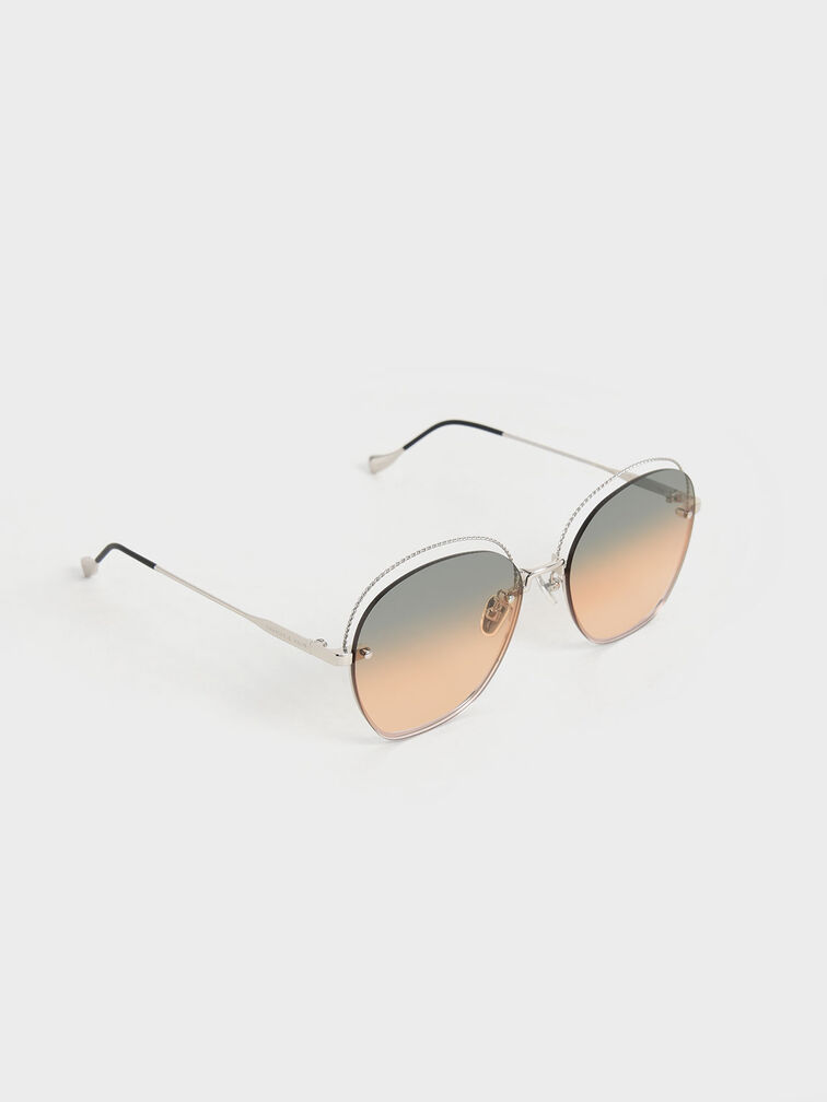 Multi-Tinted Cut-Out Butterfly Sunglasses, Silver, hi-res