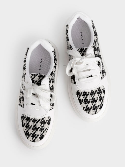 Stevie Houndstooth Print Sneakers, White, hi-res