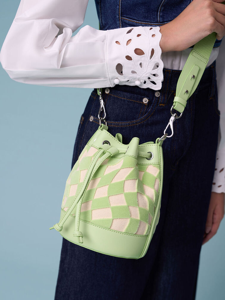 Zetta Checkered Bucket Bag, Mint Green, hi-res