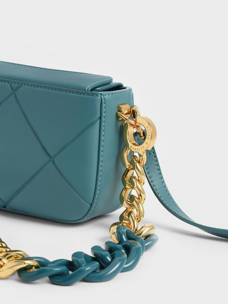 Mini Danika Chunky Chain Padded Bag, Teal, hi-res
