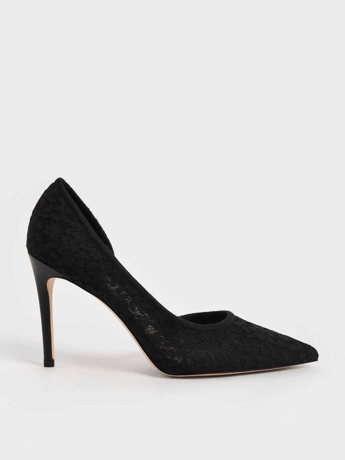 Black Lace Mesh Half D Orsay Stiletto Pumps CHARLES KEITH SA
