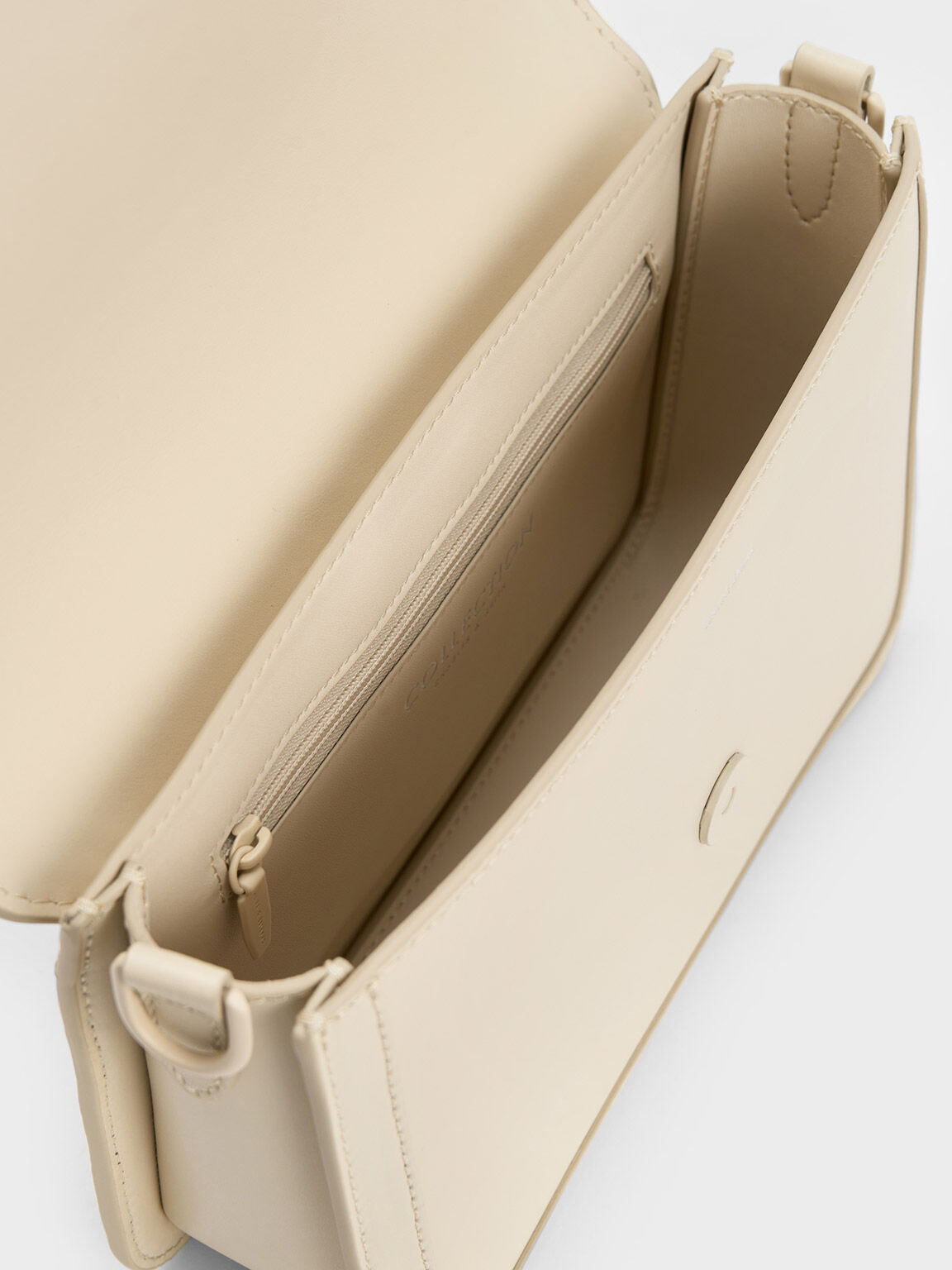 Chalk Gabine Leather Crossbody Bag - CHARLES & KEITH SA