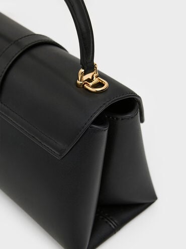 Adalyn Metallic-Buckle Chain-Strap Top Handle Bag, Black, hi-res