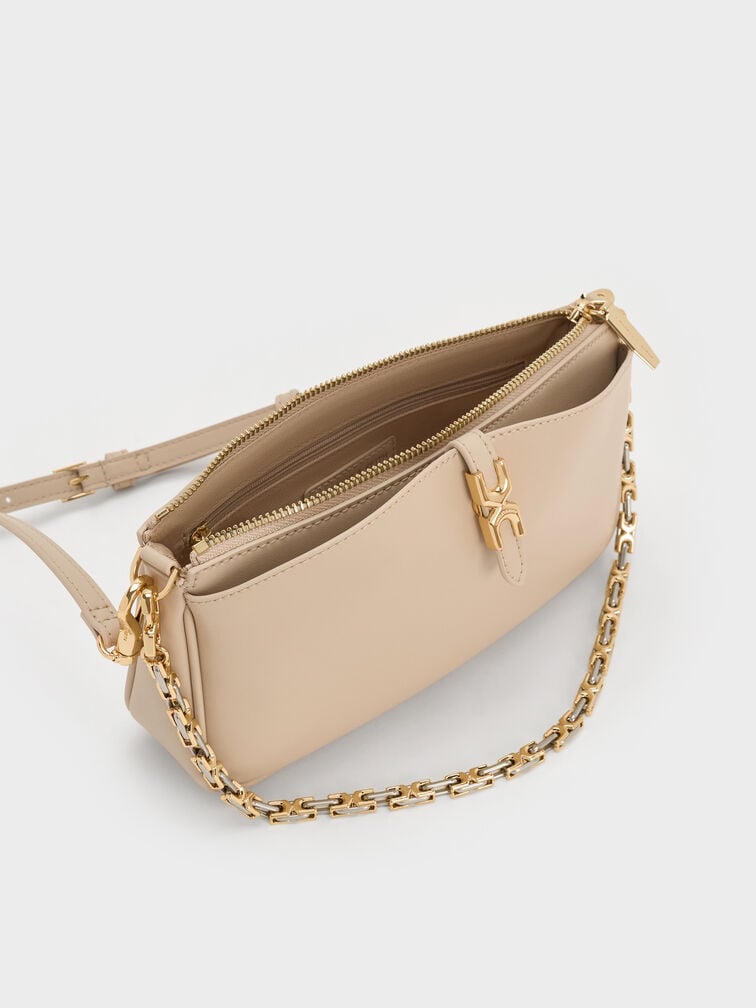 Adalyn Metallic-Buckle Chain-Handle Shoulder Bag, Dusted Oat, hi-res