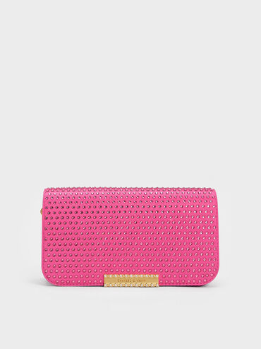 Embellished Chain Strap Bag, Fuchsia, hi-res