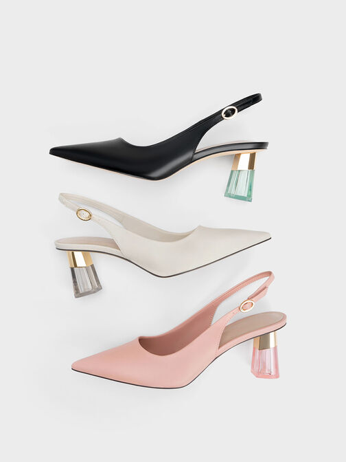 See-Through Trapeze Heel Slingback Pumps, Blush, hi-res