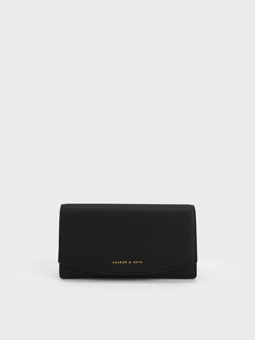 Curved Flap Long Wallet, Black, hi-res