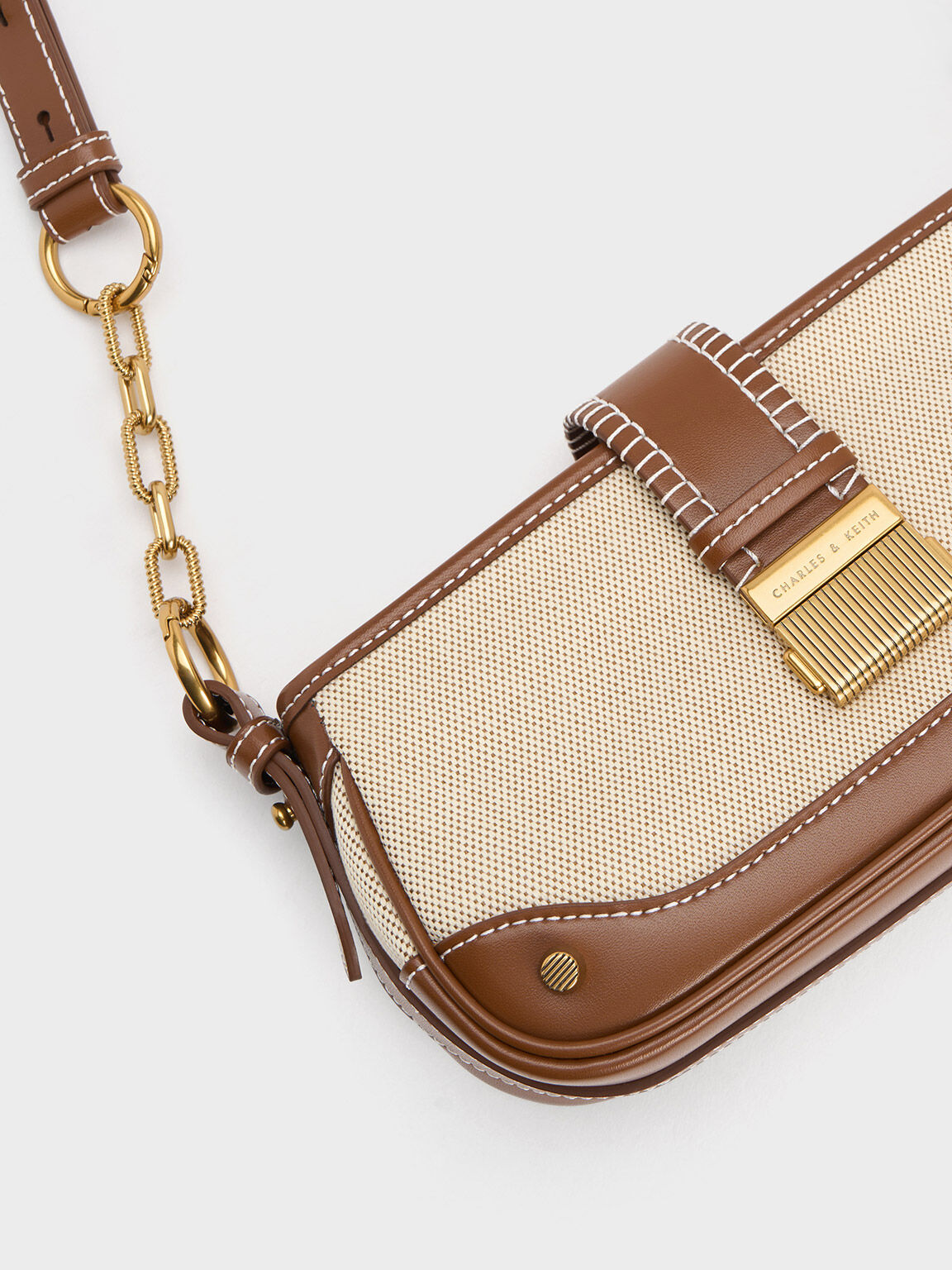 Winslet Canvas Belted Shoulder Bag, Chocolate, hi-res