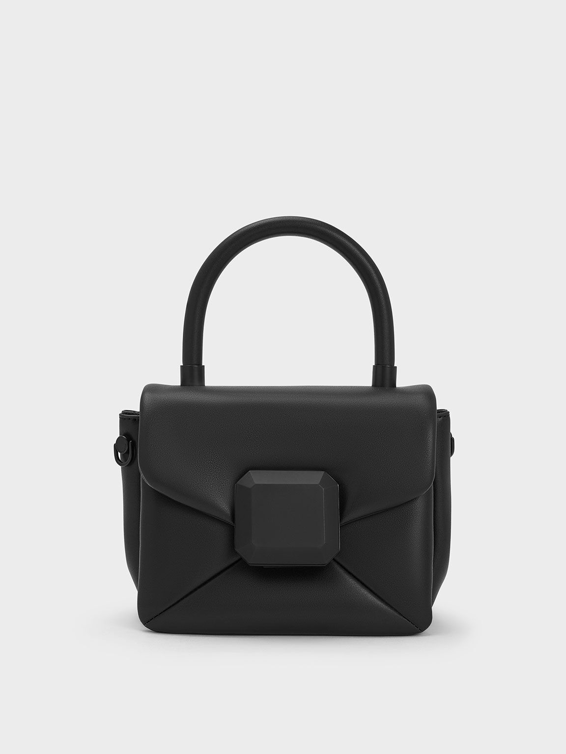 Black Geometric Push Lock Top Handle Bag CHARLES KEITH SA