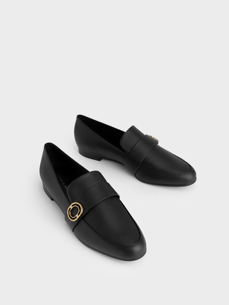 حذاء لوفر مع مقدمة بيضاوية وتوكة معدن, أسود, hi-res