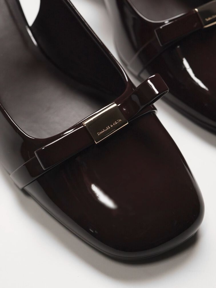 Dorian Patent Bow Block-Heel Slingback Pumps, Dark Brown, hi-res