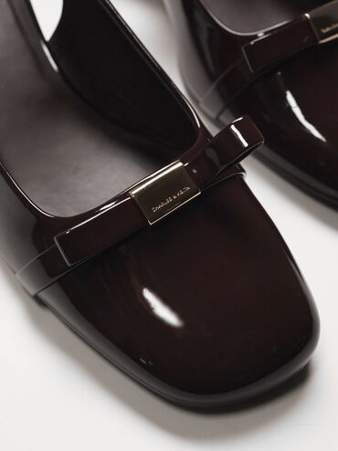 Dorian Patent Bow Block-Heel Slingback Pumps, Dark Brown, hi-res