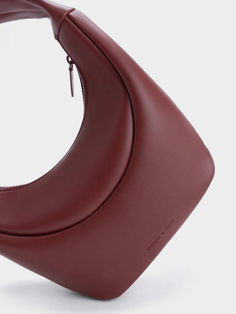 Elongated Curved Hobo Bag, Red, hi-res