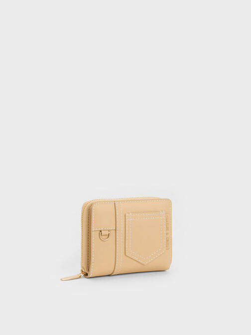 Anthea Contrast-Trim Zip Around Wallet, Beige, hi-res