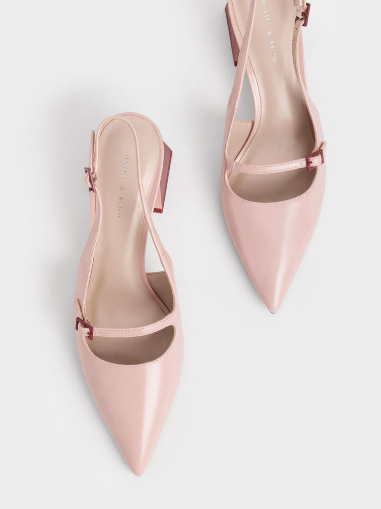 Two-Tone Trapeze Heel Slingback Pumps, Pink, hi-res