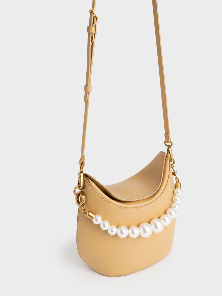 Bead-Embellished Knotted Handle Bag, Sand, hi-res