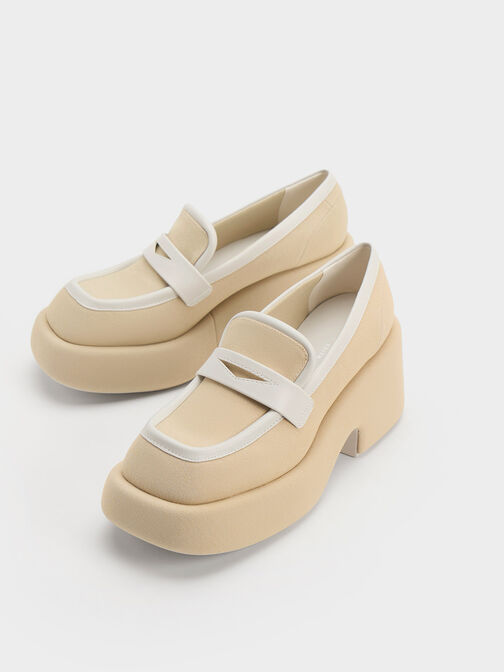 Leni Canvas Platform Loafers, Beige, hi-res