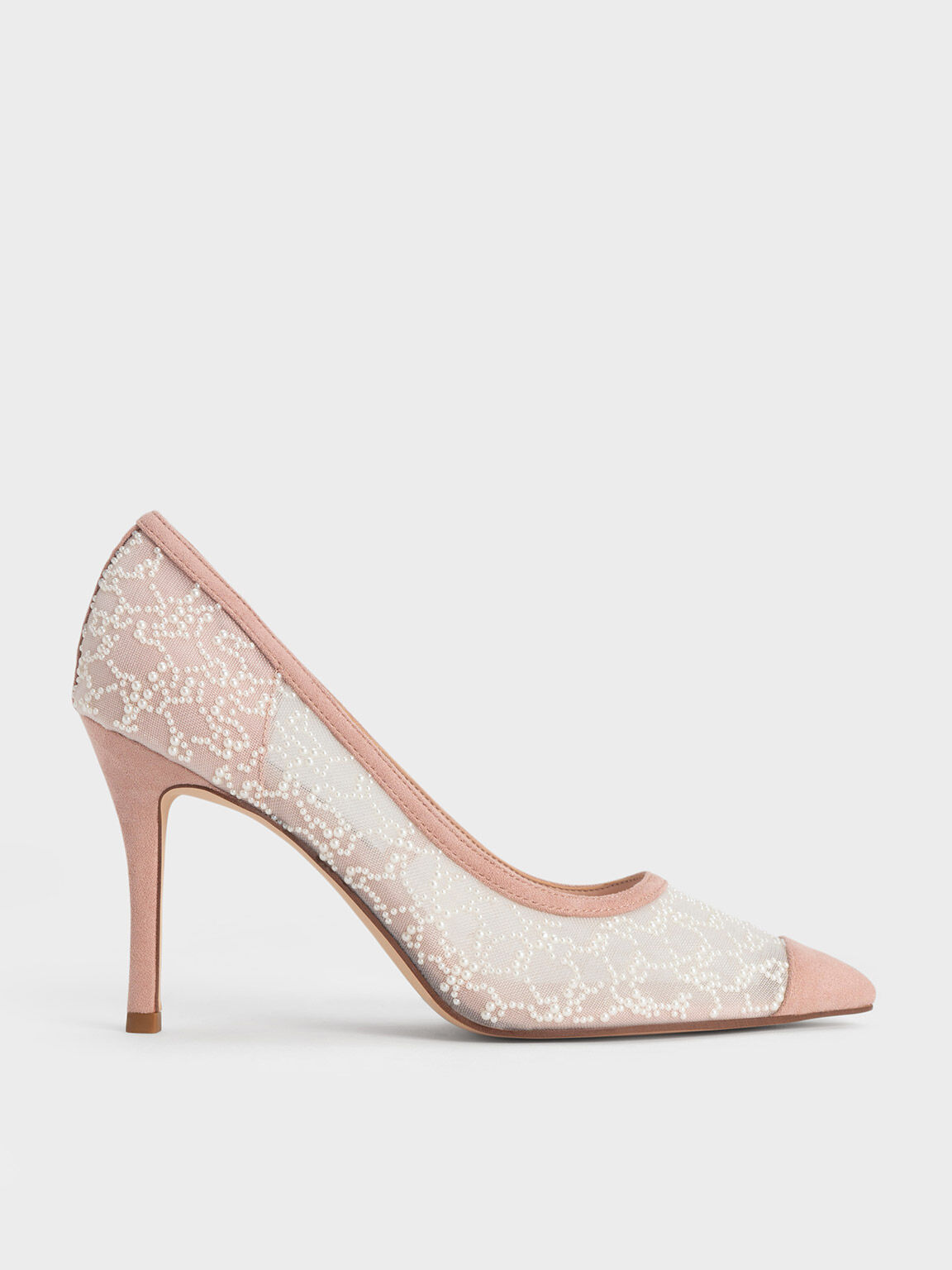 Nude Bead Embellished Mesh Pumps CHARLES KEITH SA