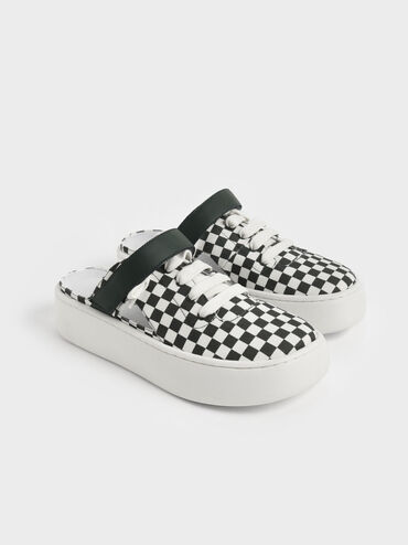 Skye Checkered Canvas Lace-Up Sneaker Mules, Dark Green, hi-res