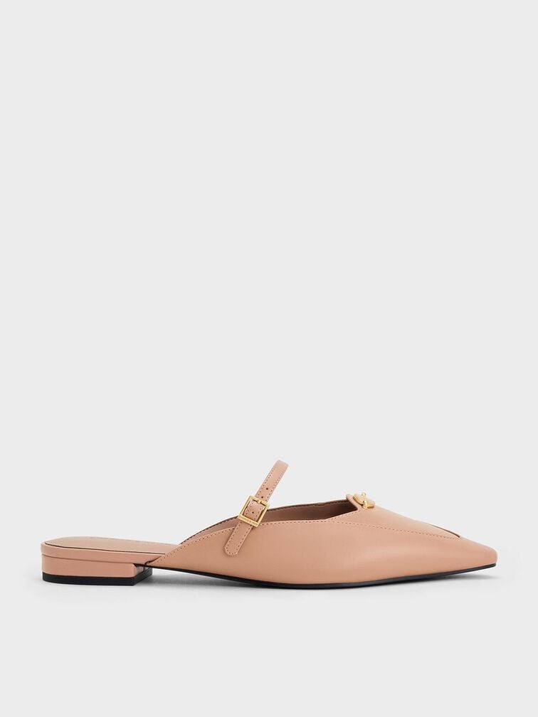 Metallic-Accent Pointed-Toe Mary Jane Mules, Nude, hi-res