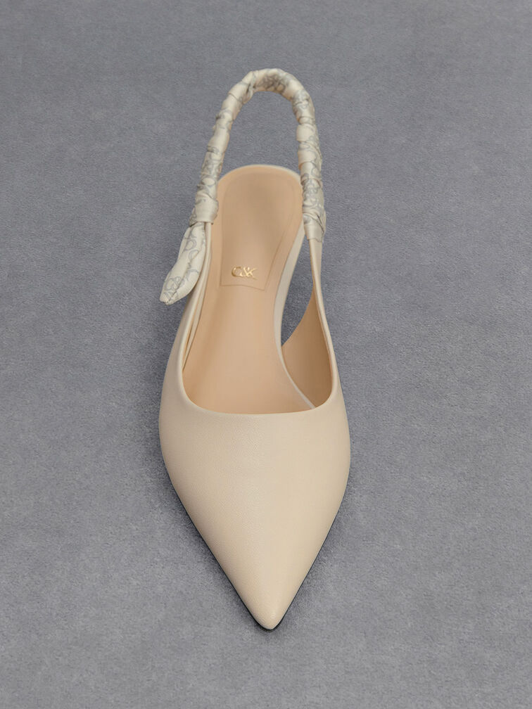 Tully Leather Ruched Print Slingback Pumps, Chalk, hi-res