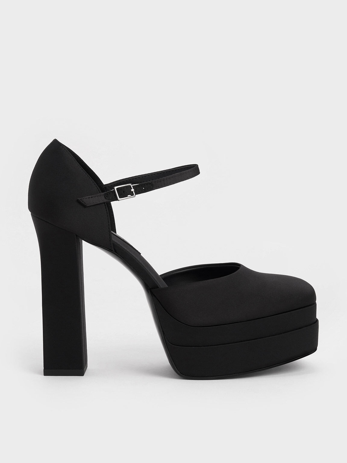 Satin Platform D'Orsay Pumps, Black, hi-res