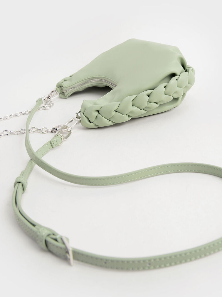 حقيبة آبي هوبو بتصميم مضفر مزودة بمقبض على شكل سلسلة, اخضر فاتح, hi-res