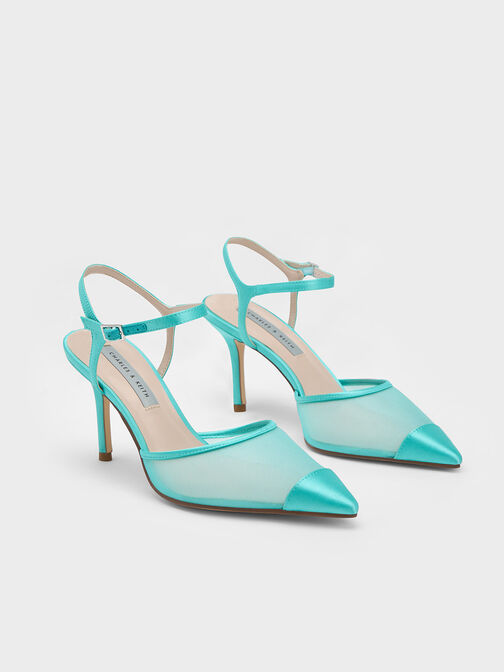 Recycled Polyester & Mesh Toe-Cap Pumps, Blue, hi-res