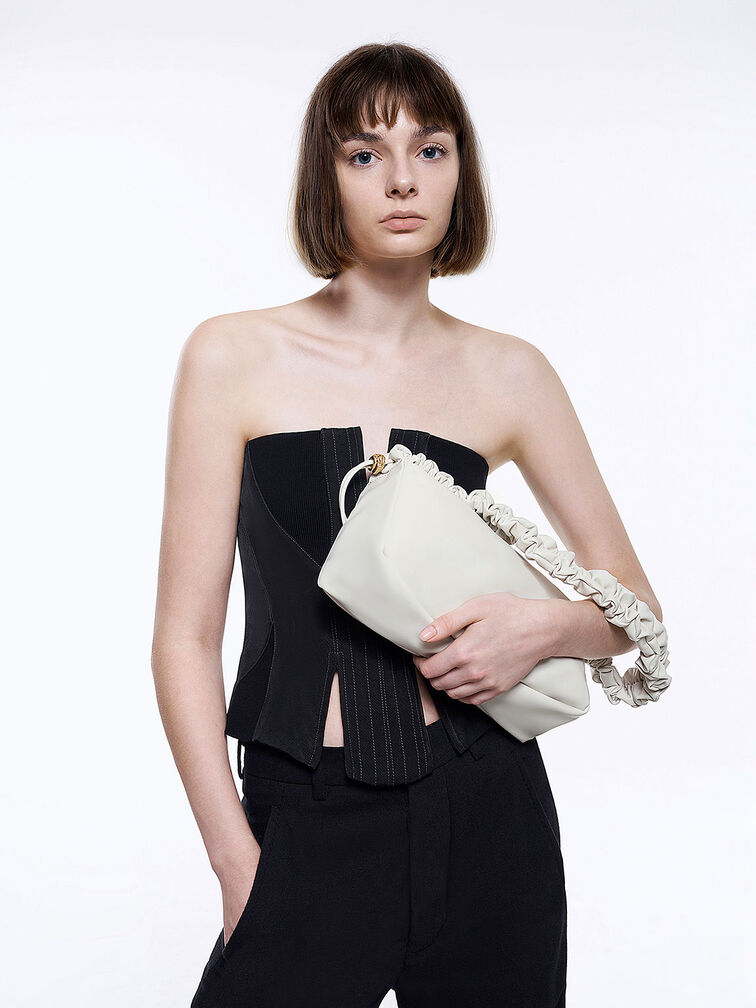Cosette Ruched Handle Bag, White, hi-res
