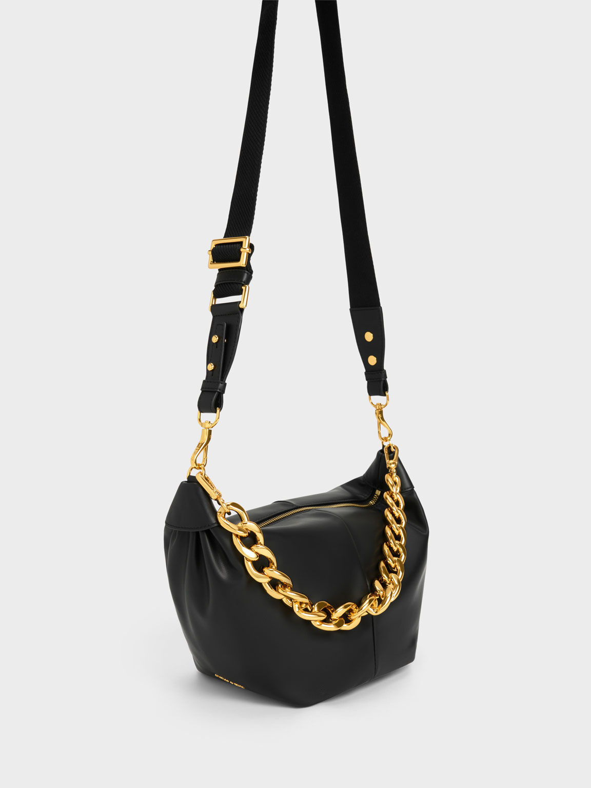 Daki Chain Handle Hobo Bag, Black, hi-res