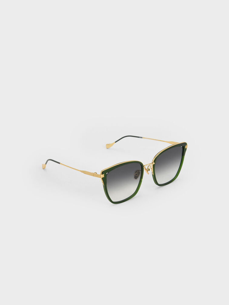 Recycled Acetate Wire-Frame Butterfly Sunglasses, Olive, hi-res