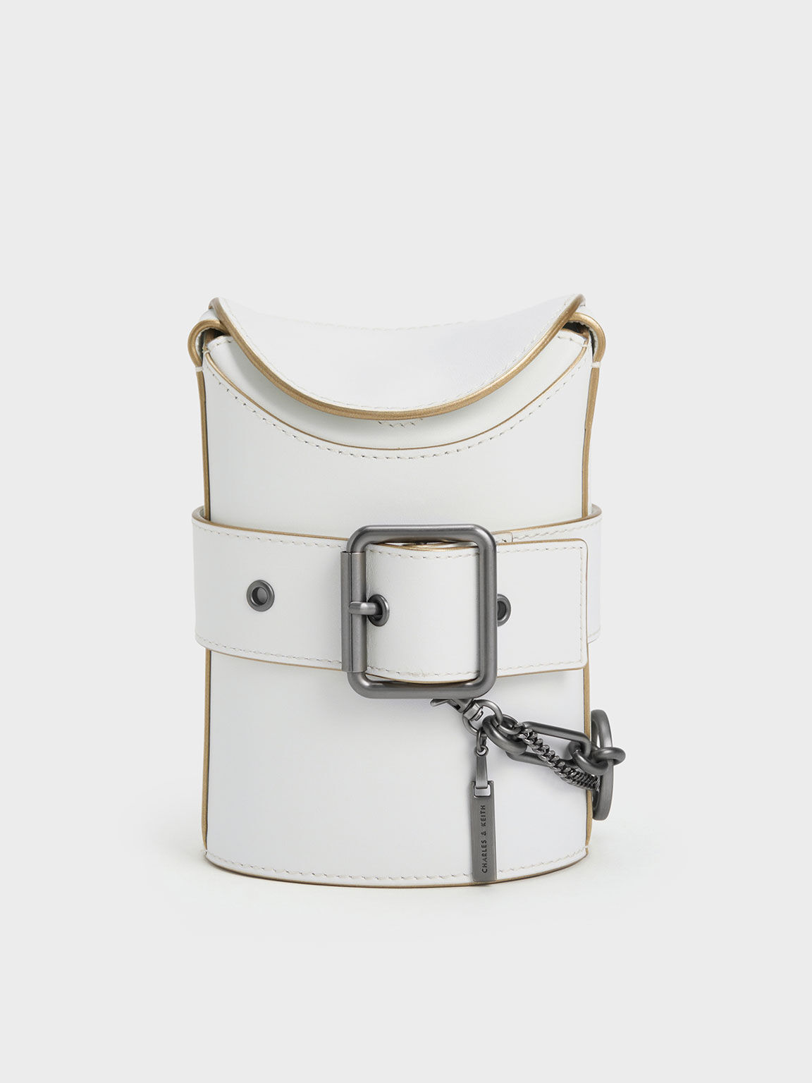 Jules Leather Belted Bucket Bag, White, hi-res