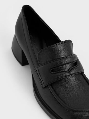 حذاء لوفر مع مقدمة شبه مربعة, أسود, hi-res
