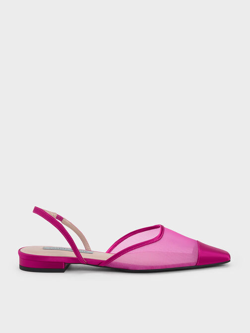 Mesh Toe-Cap Ballerinas, Fuchsia, hi-res