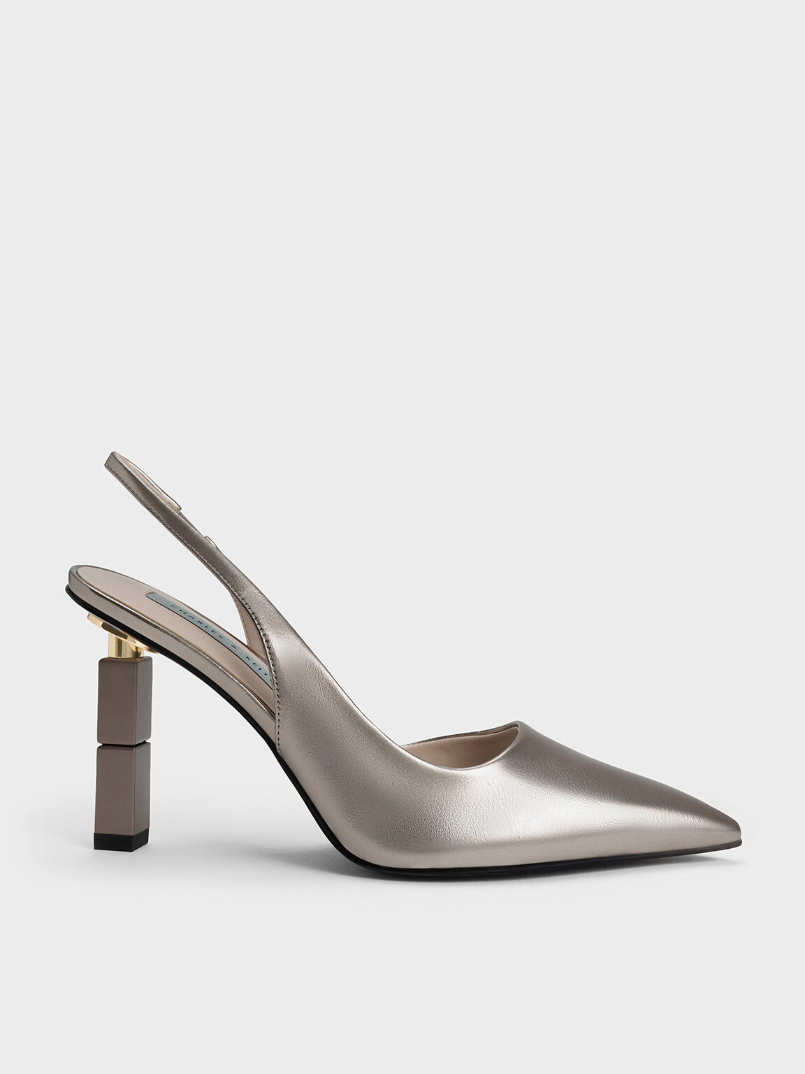 Pewter Metallic Asymmetric Sculptural Heel Pumps CHARLES KEITH SA