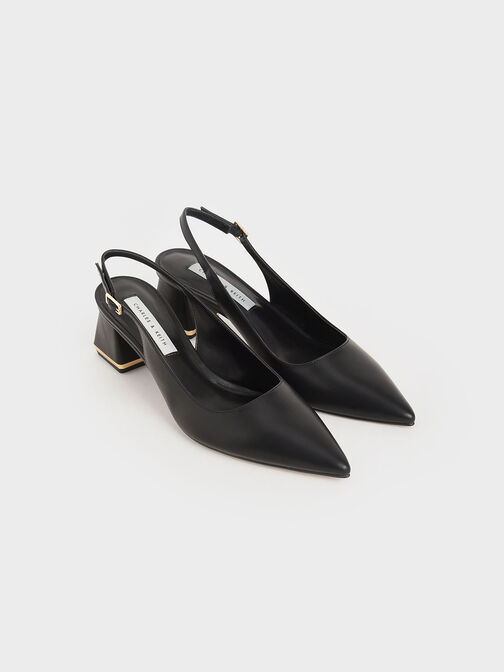 Metallic Accent Slingback Court Shoes, Black, hi-res