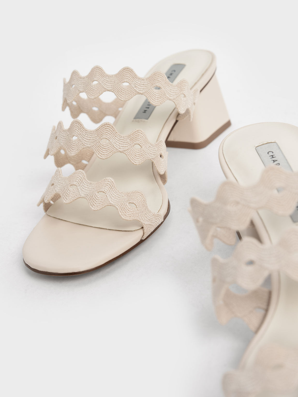 Grosgrain Scallop Mules, Chalk, hi-res