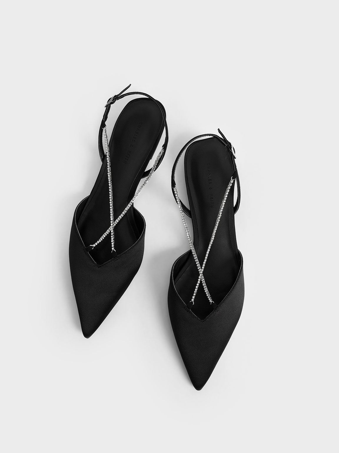 Adel Recycled Polyester Gem-Embellished Slingback Ballerinas, Black, hi-res