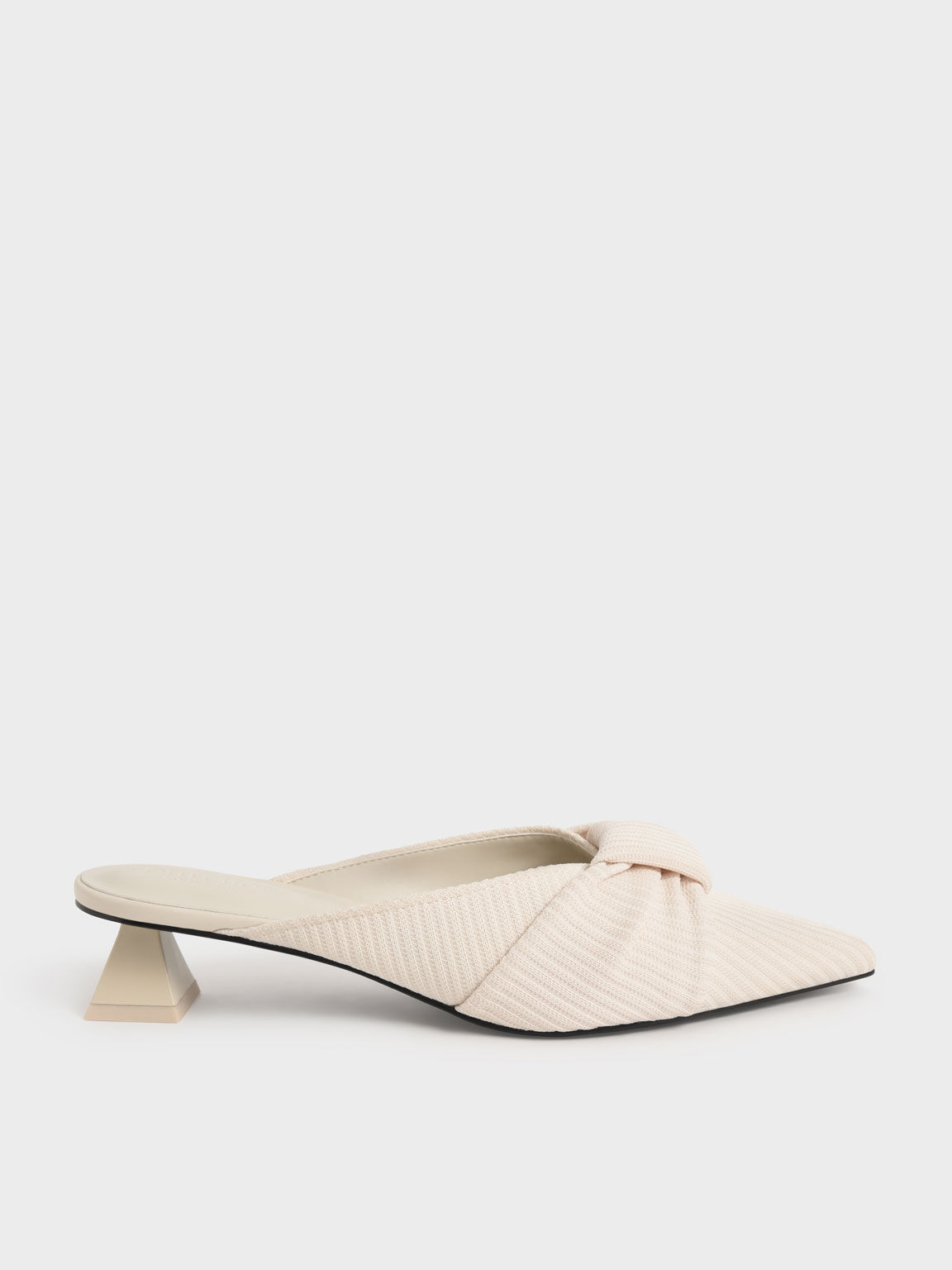 Recycled Polyester Ruched Knotted Mules, Beige, hi-res