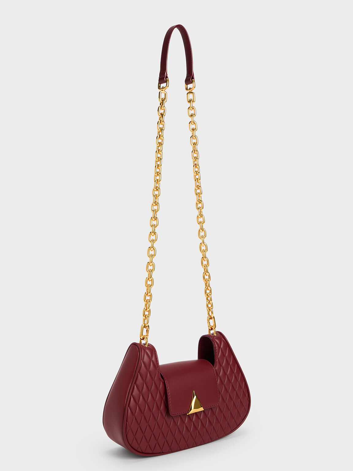 Quinlynn Curved Shoulder Bag, Burgundy, hi-res