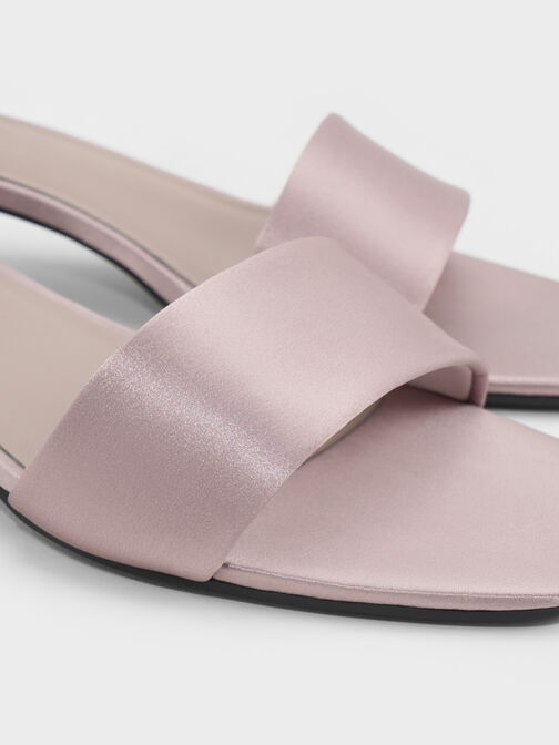 Susie Satin Kitten-Heel Mules, Mauve, hi-res