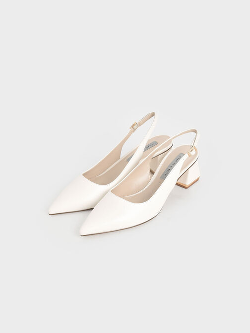 Metallic Accent Slingback Court Shoes, Cream, hi-res