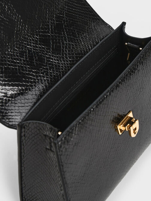 حقيبة تالولا ذات مقبض علوي وطبعة جلد الثعبان, أسود, hi-res