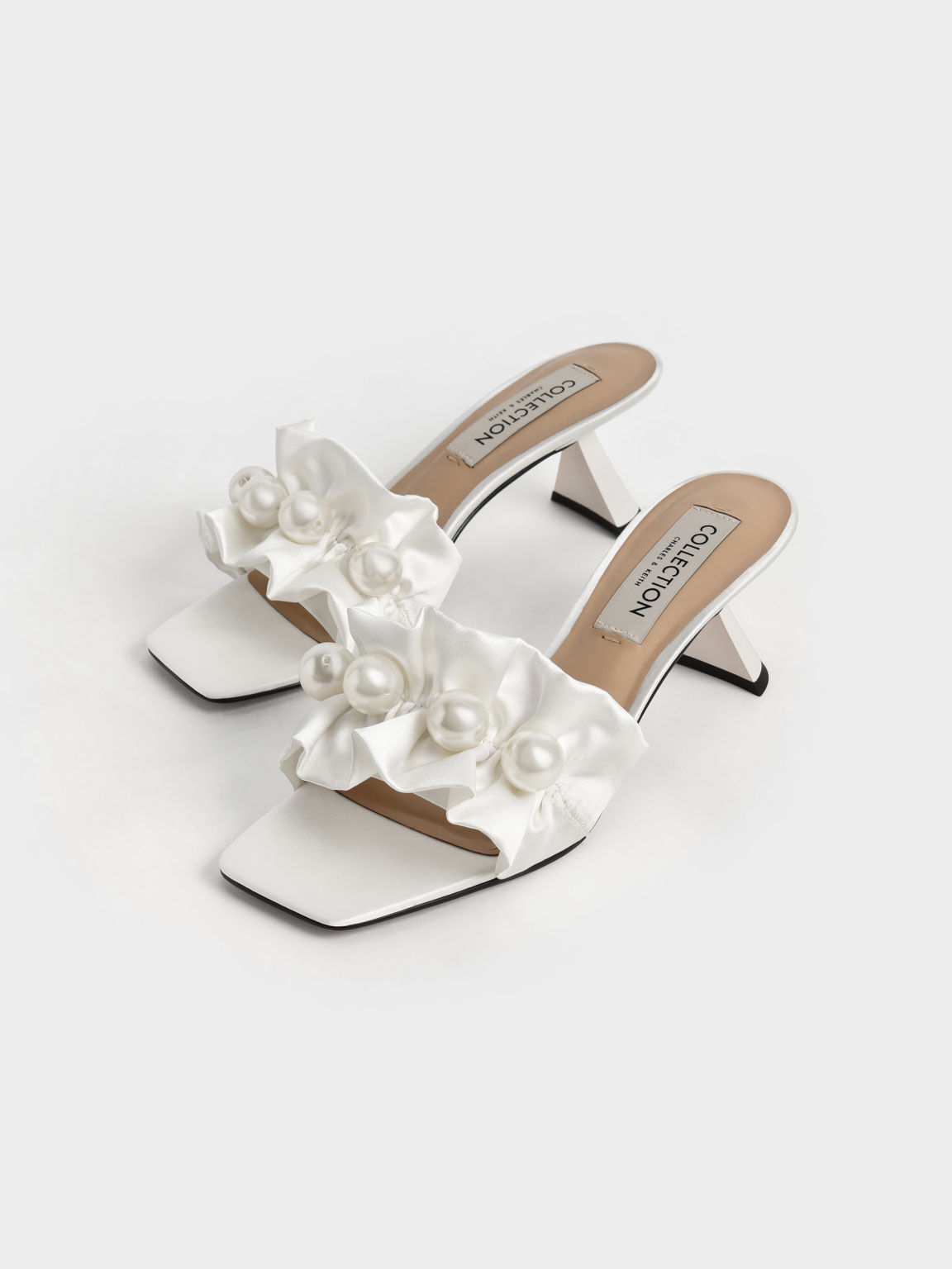 Blythe Bead-Embellished Satin Mules, White, hi-res