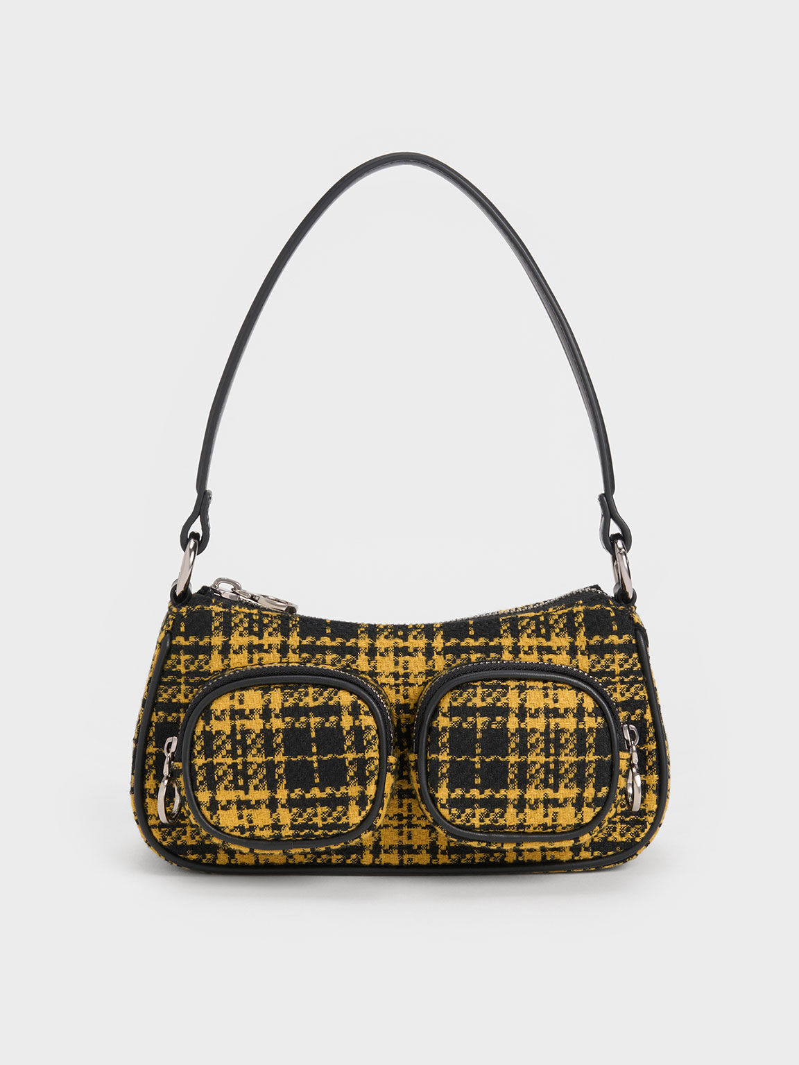 Woven Check-Print Shoulder Bag, Multi, hi-res