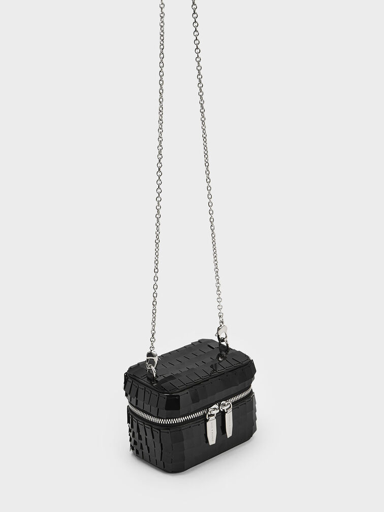 Disc-Embellished Vanity Pouch, Black, hi-res