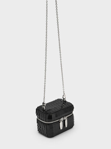 حقيبة صغيرة فانيتي مميزة بالترتر, أسود, hi-res