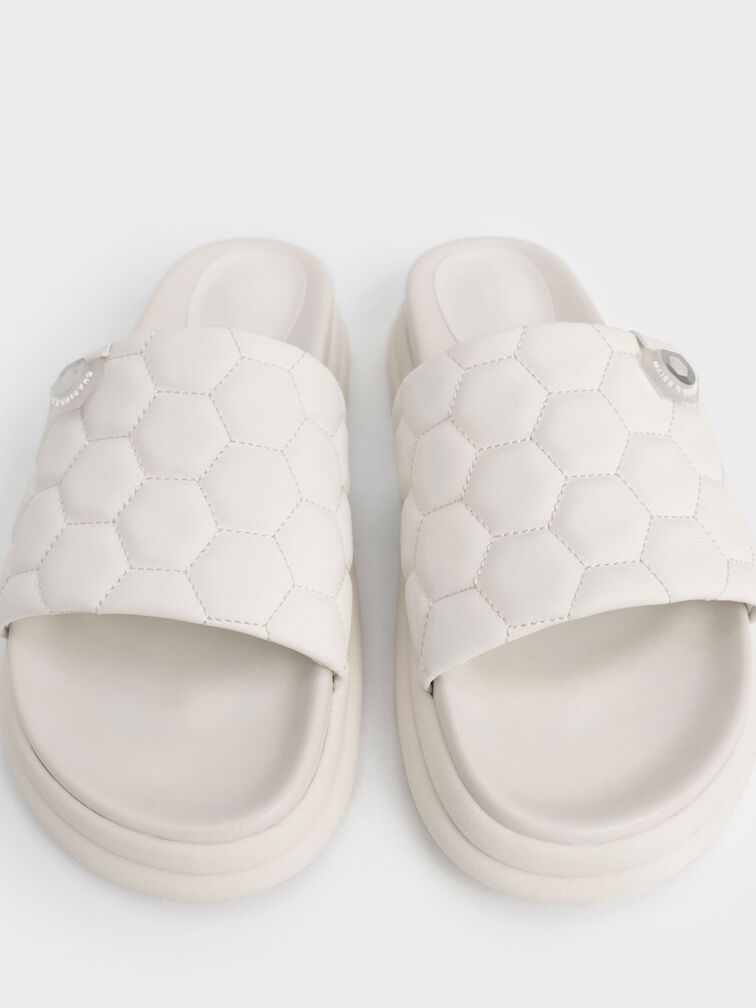 Textured Flatform Sliders, Chalk, hi-res